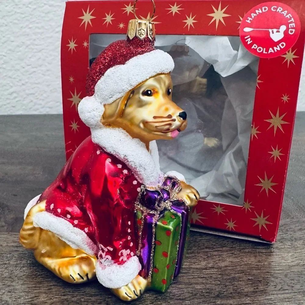 Labrador Retriever Yellow Lab Dog Polish Glass Christmas Holiday Ornament